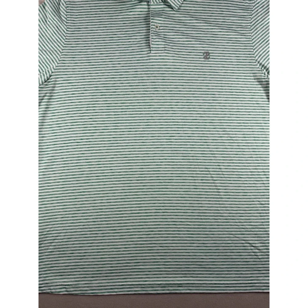 IZOD Golf Polo Shirt Mens‎ Large Green White Striped Short Sleeve Performance